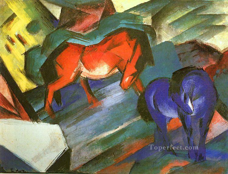 Rote und blaue Pferde Expressionist Expressionismus Franz Marc Ölgemälde